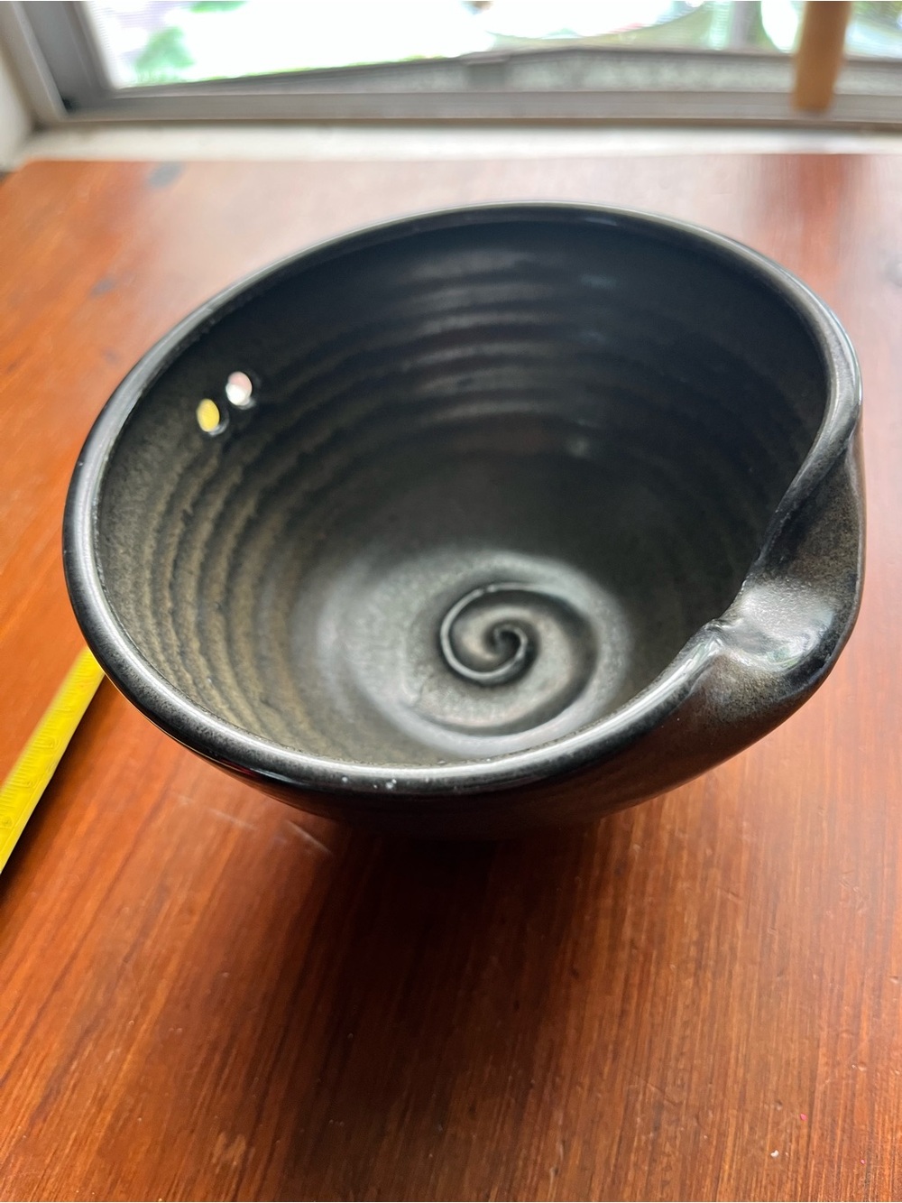 Vintage Black Ceramic Yarn Bowl with Spiral Center